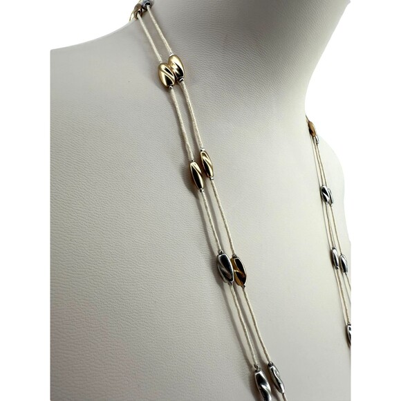 J Jill Layered Necklace Silver Gold Beaded Coastal Treasures Station Adjustable - Picture 13 of 15